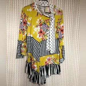 Floral and Houndstooth Ruffle Dress with tie